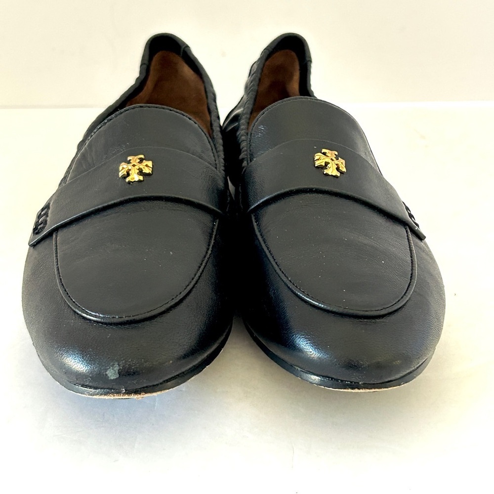 Tory Burch Ballet Loafer Flats Minimalist Black Leather Shoes Logo Size 5.5 - Picture 3 of 15